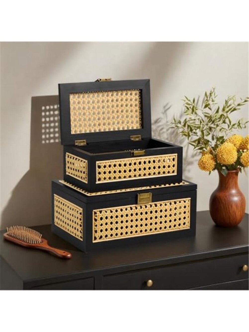 Rattan Storage Box Decorative Handmade Natural Wood Baskets with Lid - Picture 2 of 7